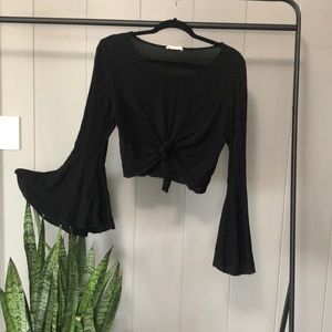 BELL LONGSLEEVE CROP TIE RAYON BLOUSE
